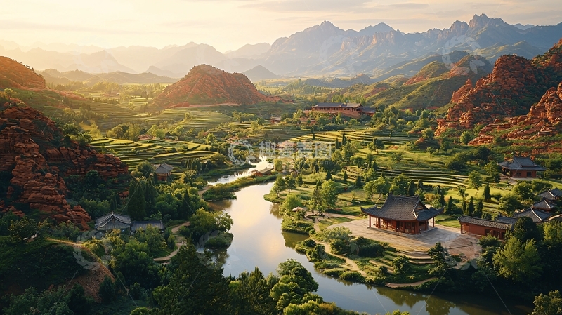 高清大图下载【趣麦麦图】清晨山谷河流景色