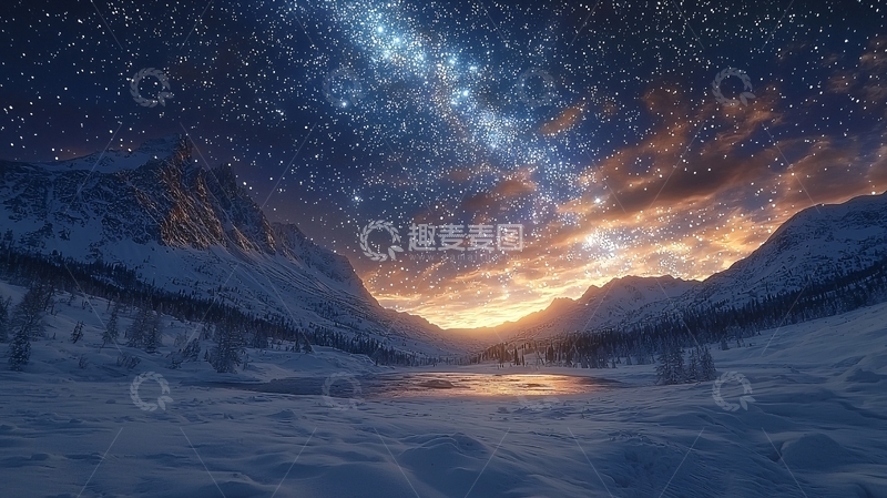高清大图下载【趣麦麦图】星空下的雪山