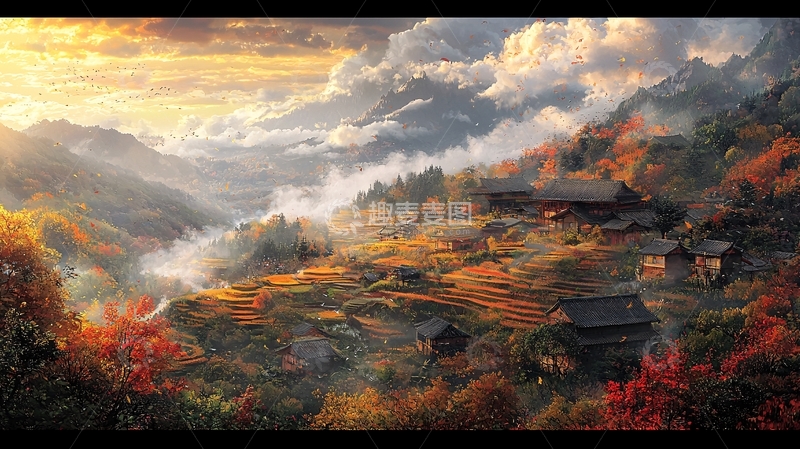 高清大图下载【趣麦麦图】秋日山村景色