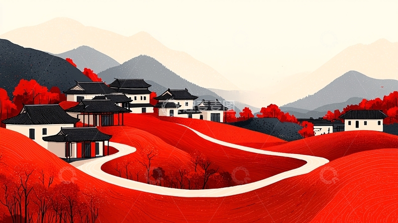 高清大图下载【趣麦麦图】红山村落