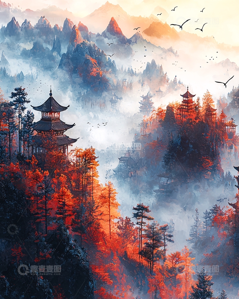 高清大图下载【趣麦麦图】水墨山水画636