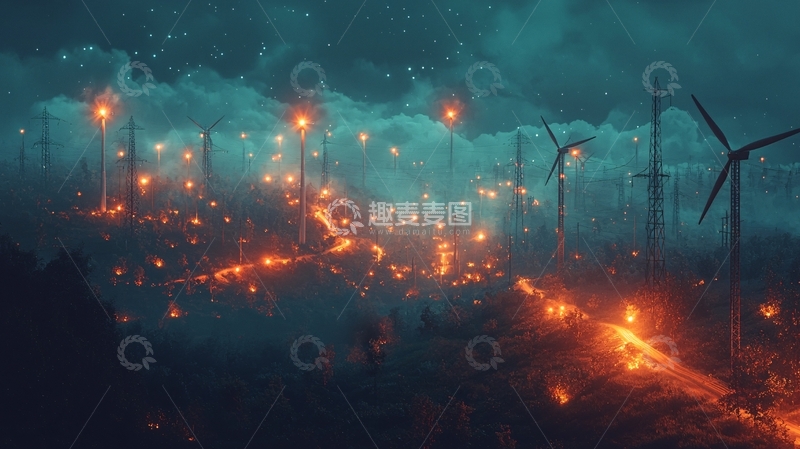 高清大图下载【趣麦麦图】黑暗奇幻风力发电站