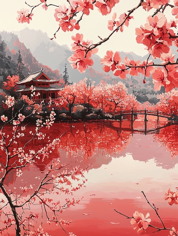 粉红樱花与日式建筑