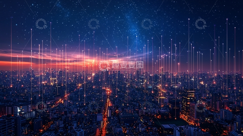 高清大图下载【趣麦麦图】夜景城市数据连接