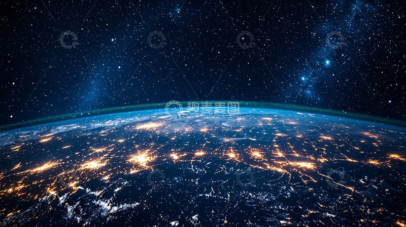 高清大图下载【趣麦麦图】太空地球夜景