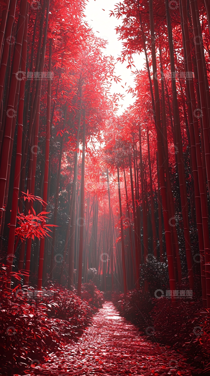 高清大图下载【趣麦麦图】红色竹林小路