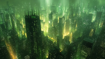 绿色迷雾中的哥特式未来都市