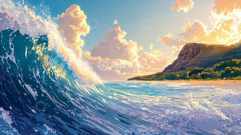 高清大图下载【趣麦麦图】海浪拍打海岸线