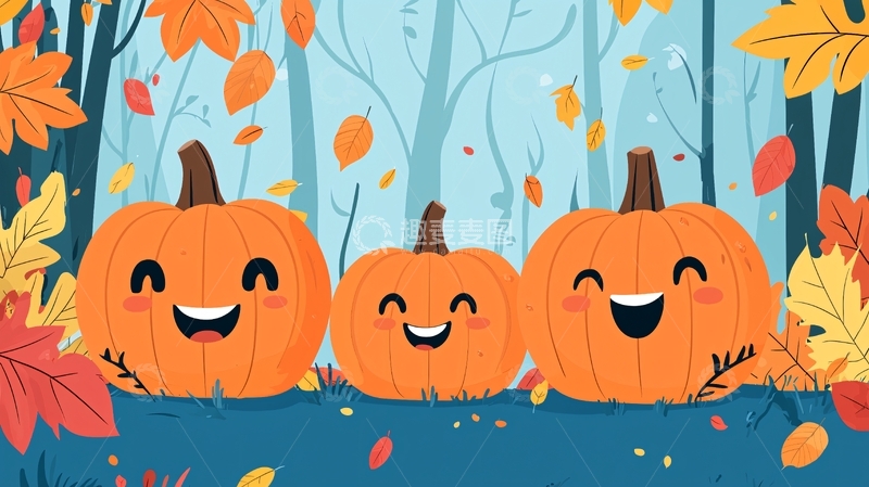 高清大图下载【趣麦麦图】秋天森林南瓜卡通