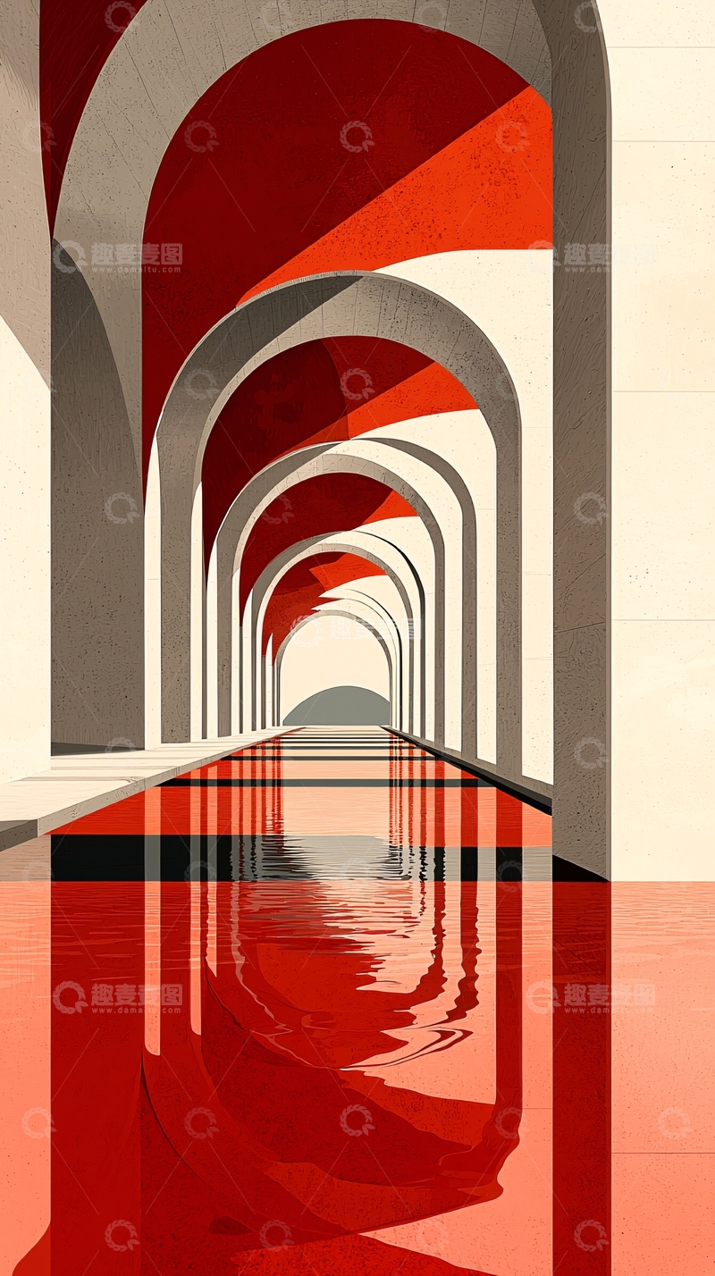 高清大图下载【趣麦麦图】红与白的拱形长廊