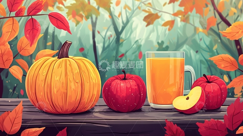 高清大图下载【趣麦麦图】秋日南瓜苹果汁静物图