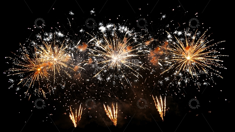 高清大图下载【趣麦麦图】夜空中绽放的金色烟花