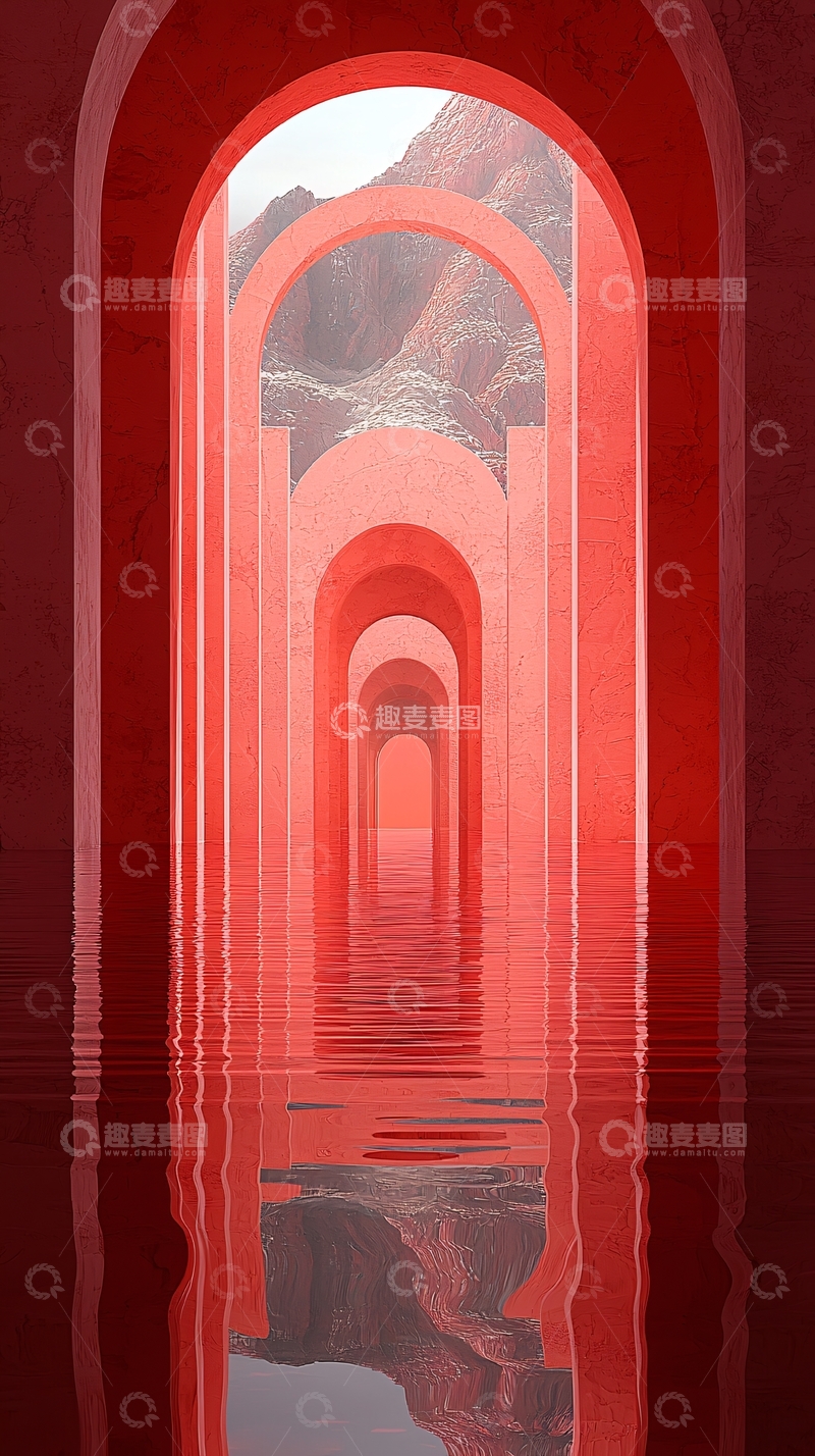 高清大图下载【趣麦麦图】红色拱门通道