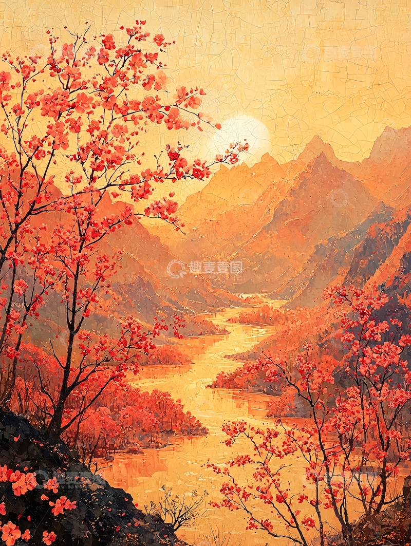 高清大图下载【趣麦麦图】日落山谷红花