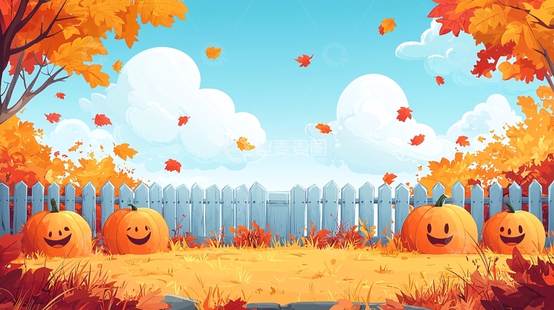 高清大图下载【趣麦麦图】秋日南瓜卡通背景图