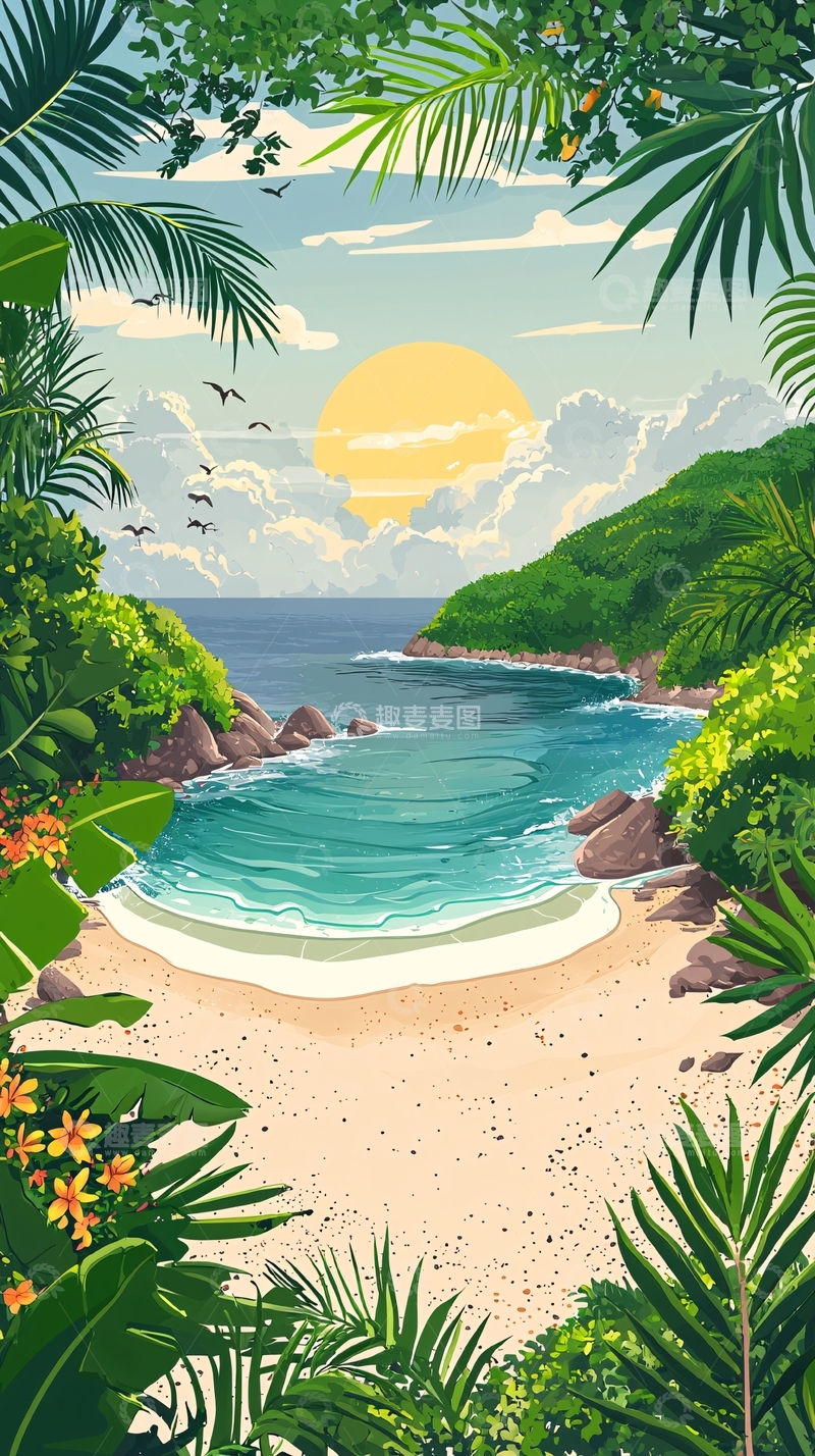 高清大图下载【趣麦麦图】热带海滩风景画