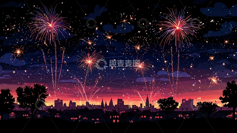 高清大图下载【趣麦麦图】夜空绽放的绚丽烟花