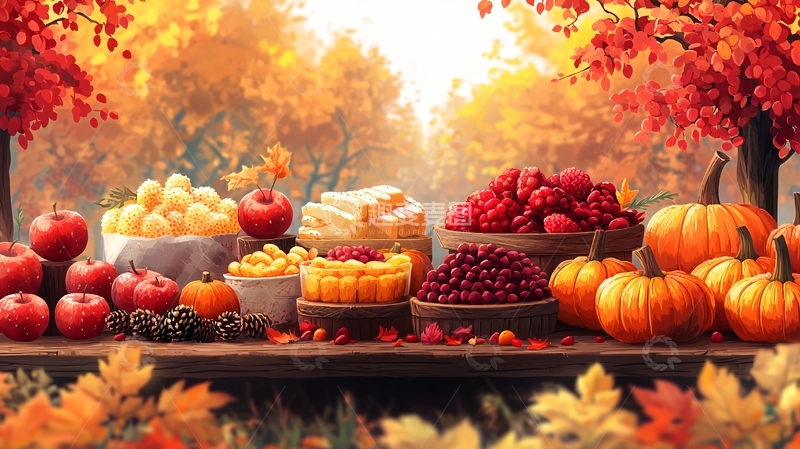 高清大图下载【趣麦麦图】秋季丰收水果蔬菜南瓜