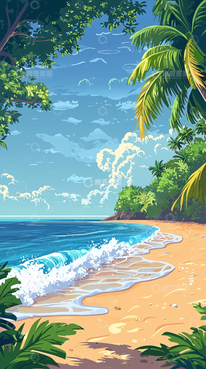 高清大图下载【趣麦麦图】热带海滩风景画