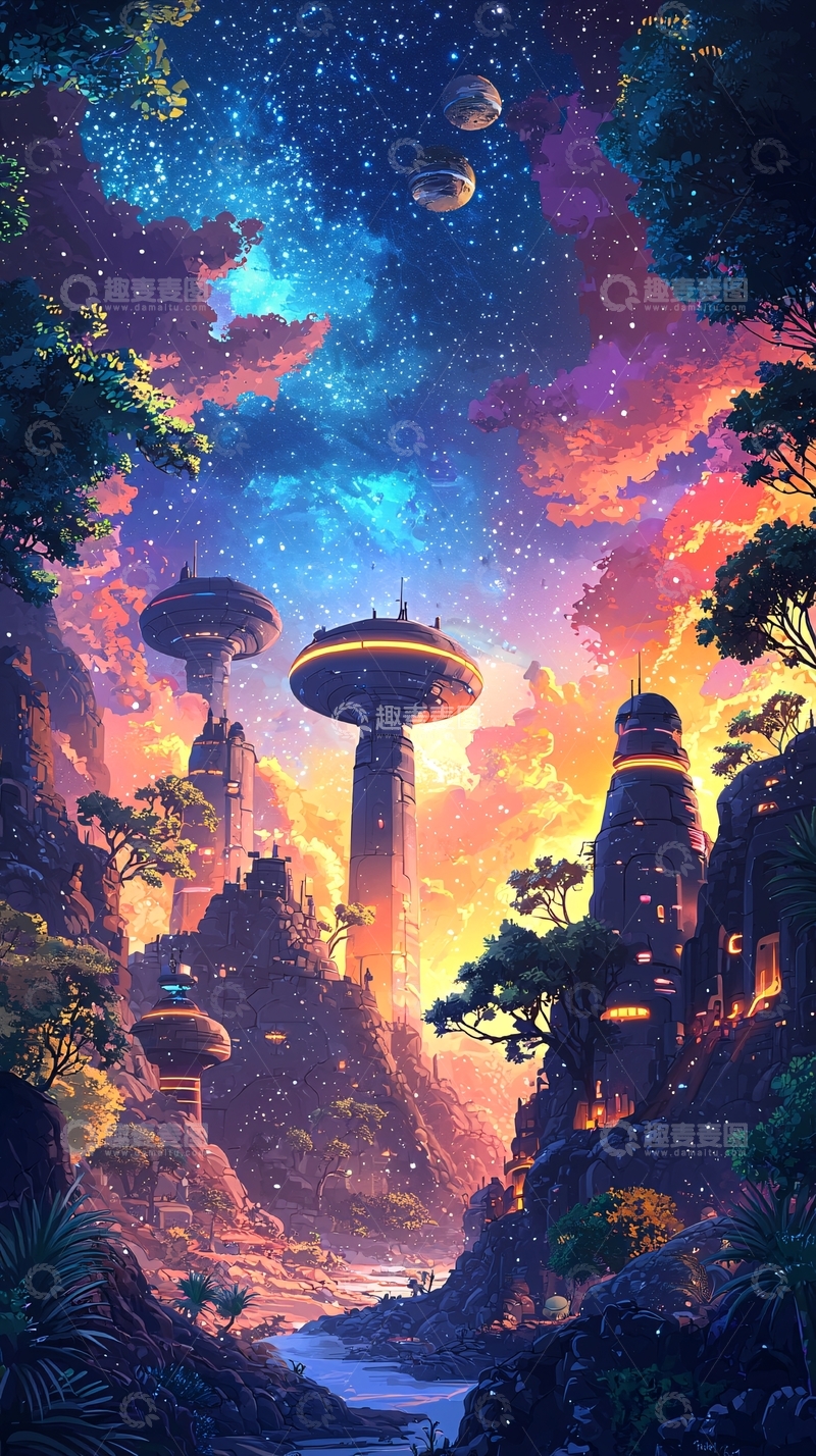 高清大图下载【趣麦麦图】梦幻星球科幻城市