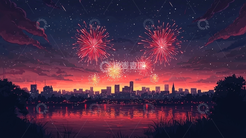 高清大图下载【趣麦麦图】夜晚城市烟火