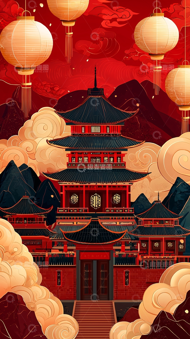 高清大图下载【趣麦麦图】红瓦飞檐古建筑