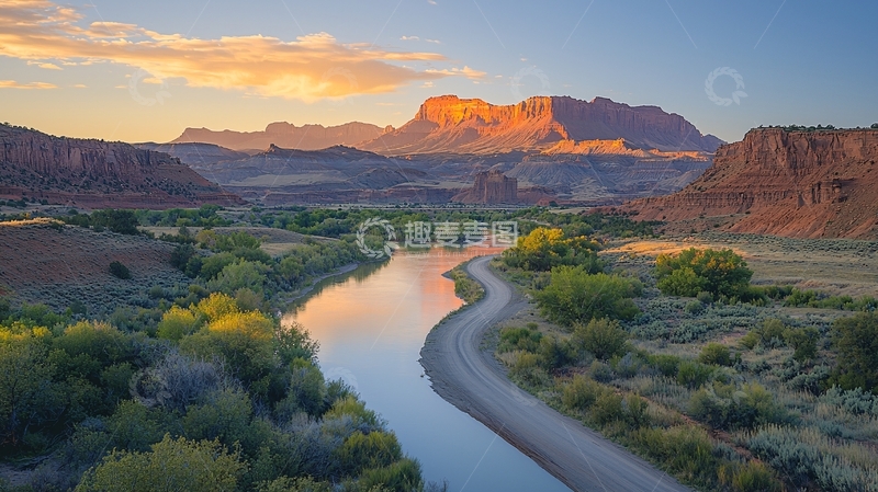 高清大图下载【趣麦麦图】日出峡谷河流风景