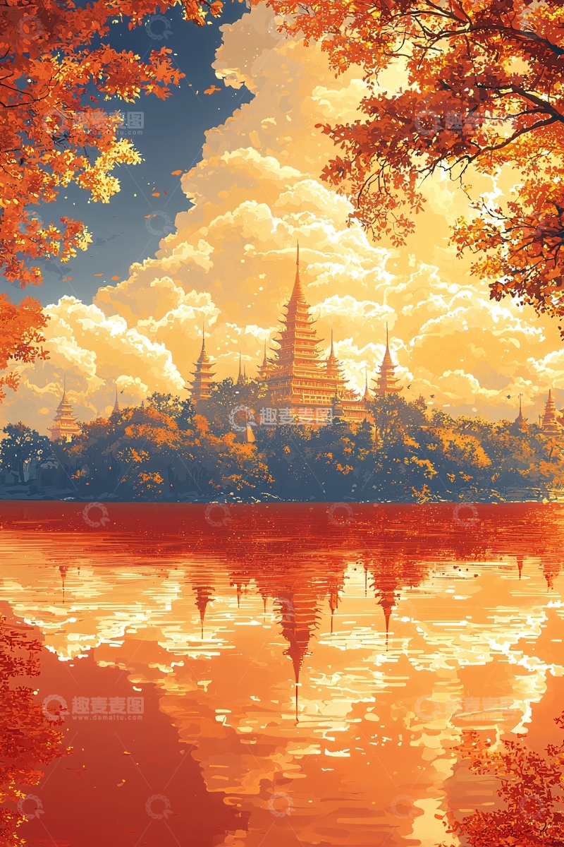 高清大图下载【趣麦麦图】秋日暖阳下的金色佛塔