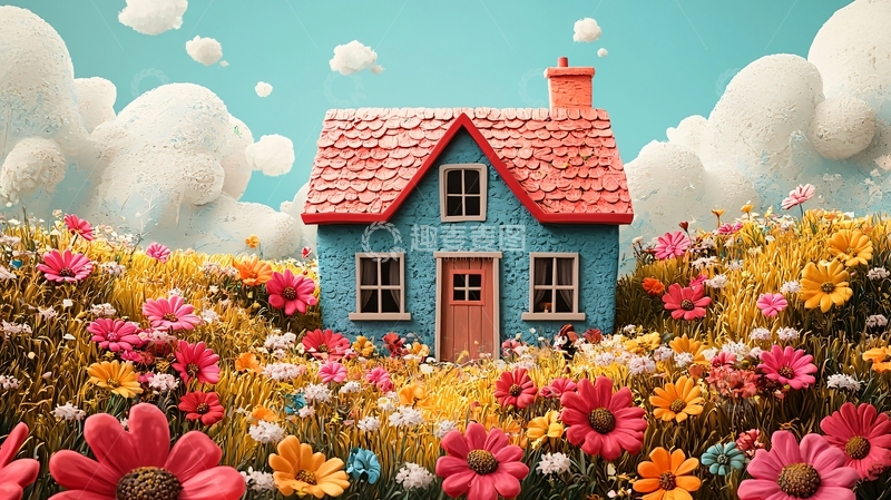 高清大图下载【趣麦麦图】童话风格蓝色小房子