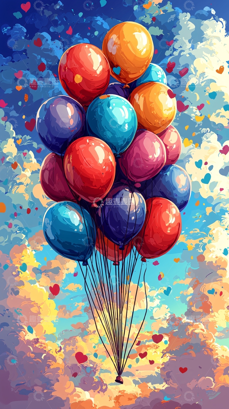 高清大图下载【趣麦麦图】彩色气球飞上天空