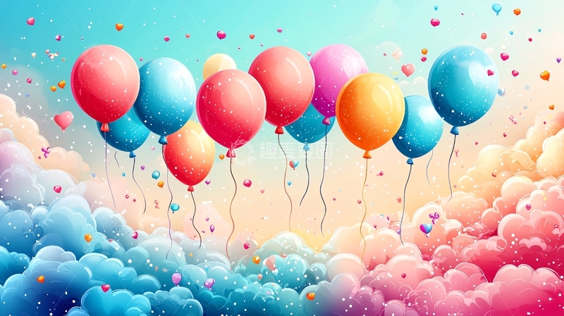 高清大图下载【趣麦麦图】-彩色气球云朵背景图