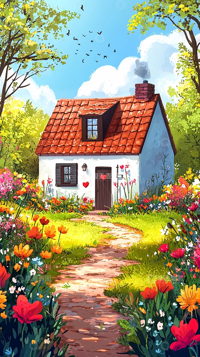 高清大图下载【趣麦麦图】春日田园小别墅