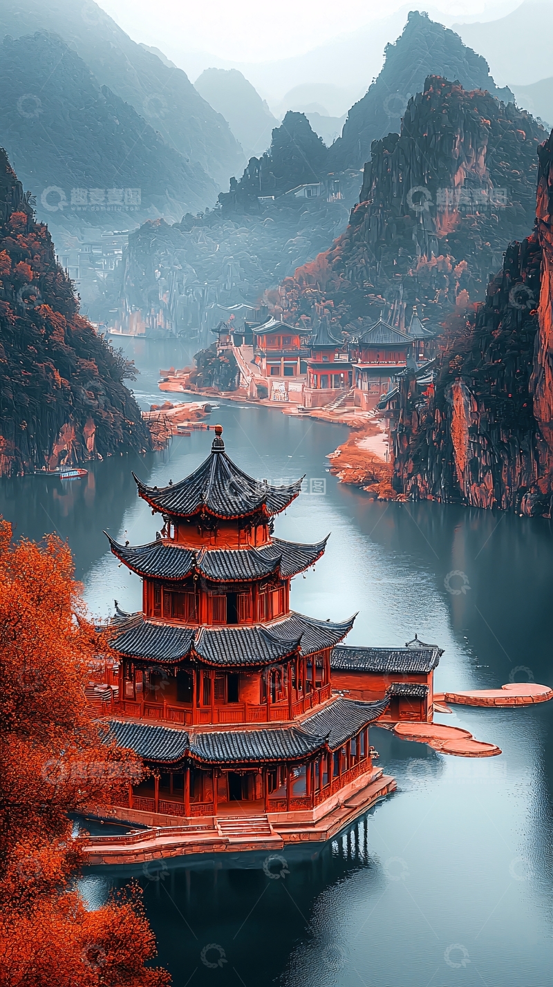 高清大图下载【趣麦麦图】水墨山水画641