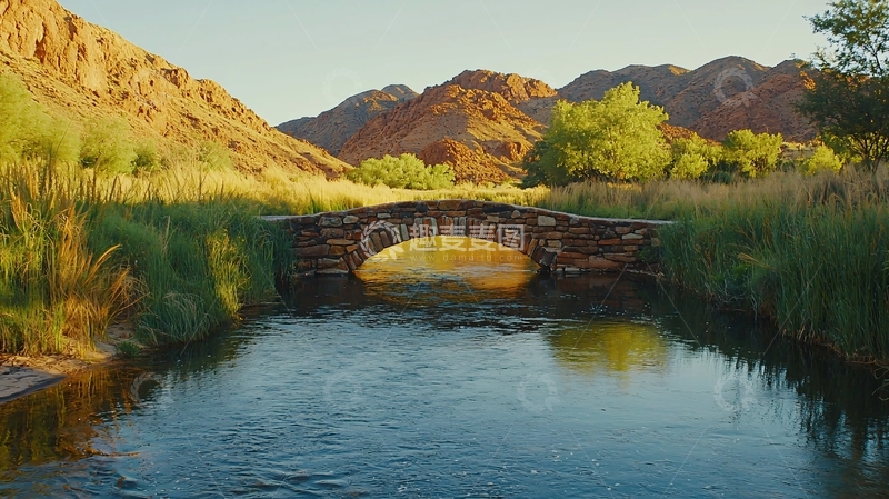 高清大图下载【趣麦麦图】山间小溪石桥风景