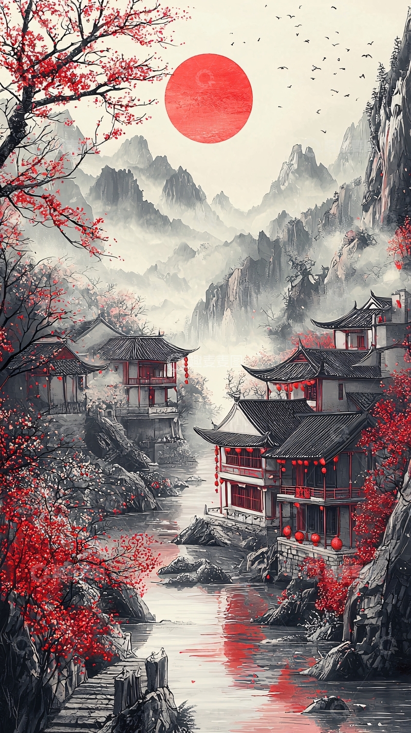 高清大图下载【趣麦麦图】水墨山水画642