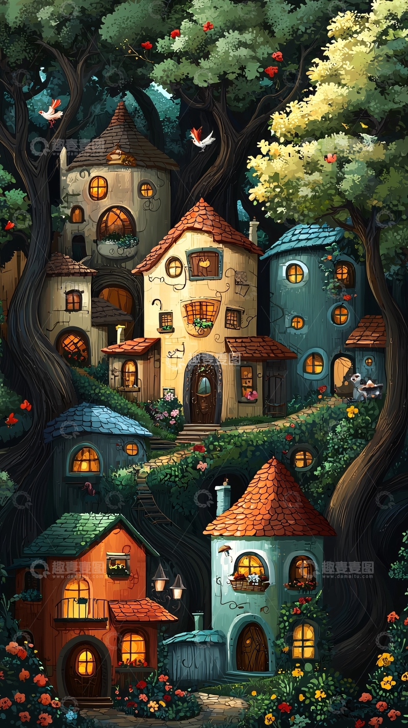 高清大图下载【趣麦麦图】童话森林里的彩色小屋
