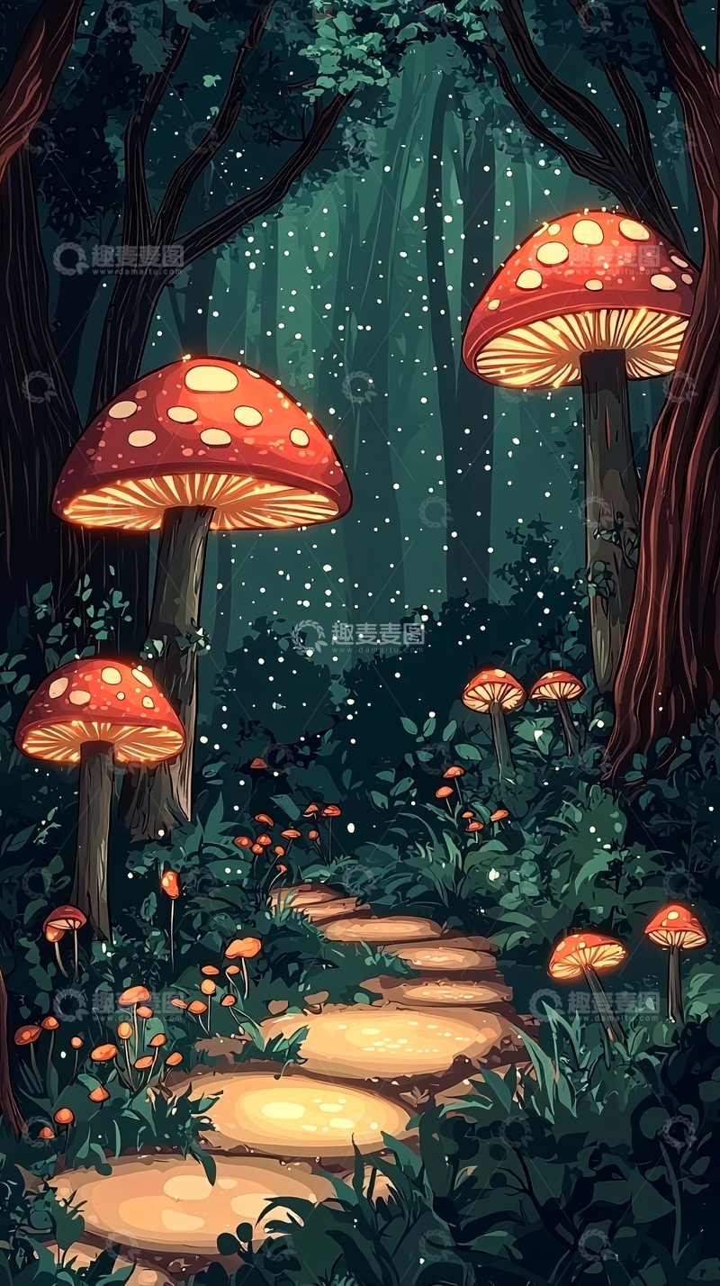 高清大图下载【趣麦麦图】童话森林蘑菇小路