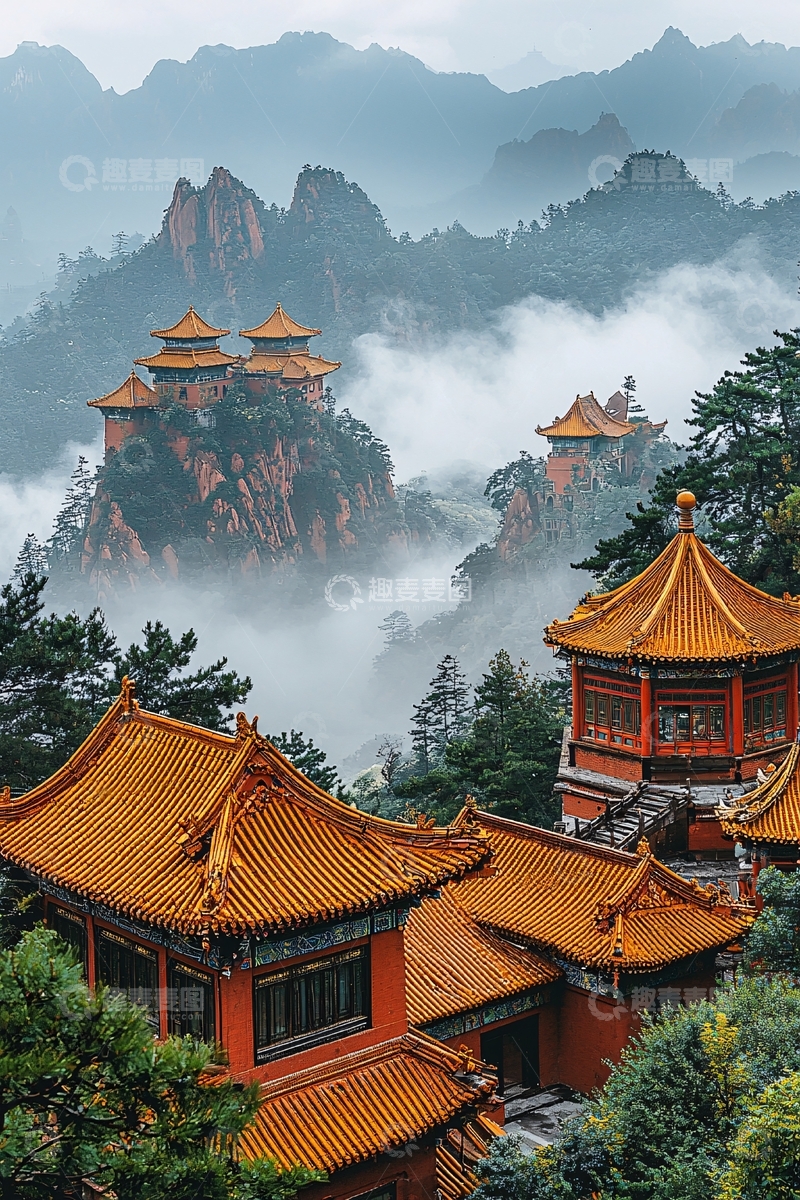 高清大图下载【趣麦麦图】仙境般山间寺庙