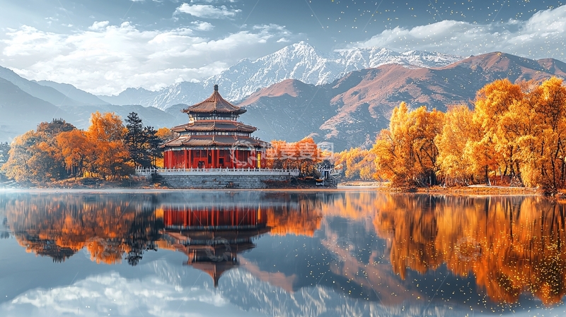 高清大图下载【趣麦麦图】秋色湖光山色