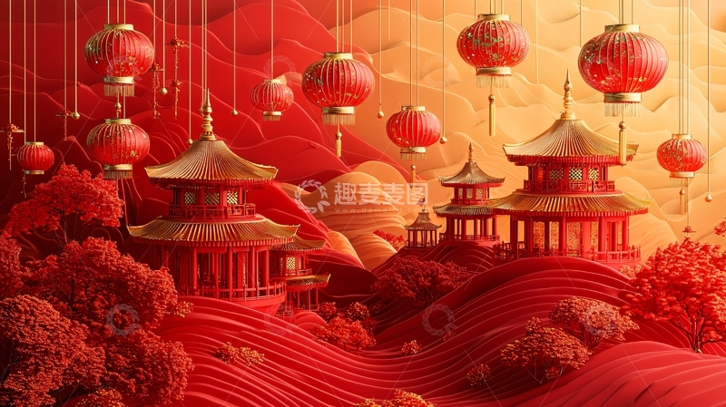 高清大图下载【趣麦麦图】红灯笼中国风意境图