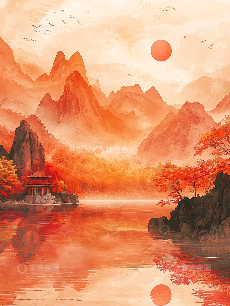 高清大图下载【趣麦麦图】水墨山水画643