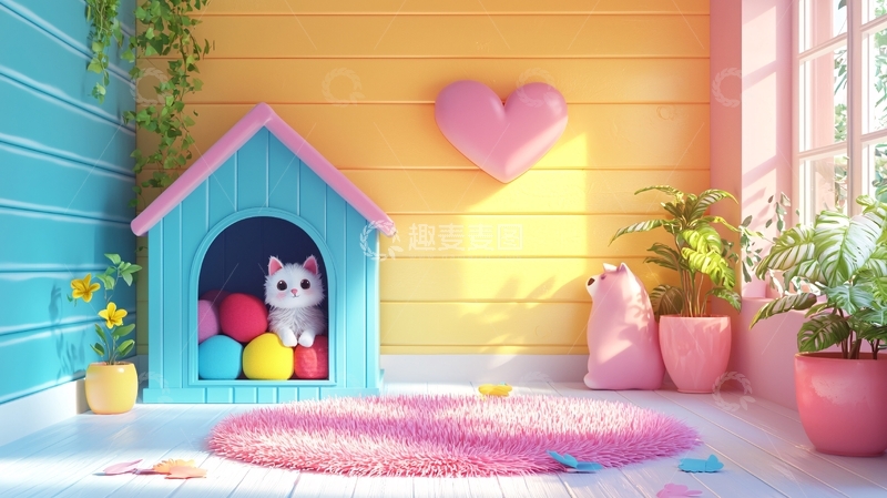 高清大图下载【趣麦麦图】卡通猫咪宠物屋