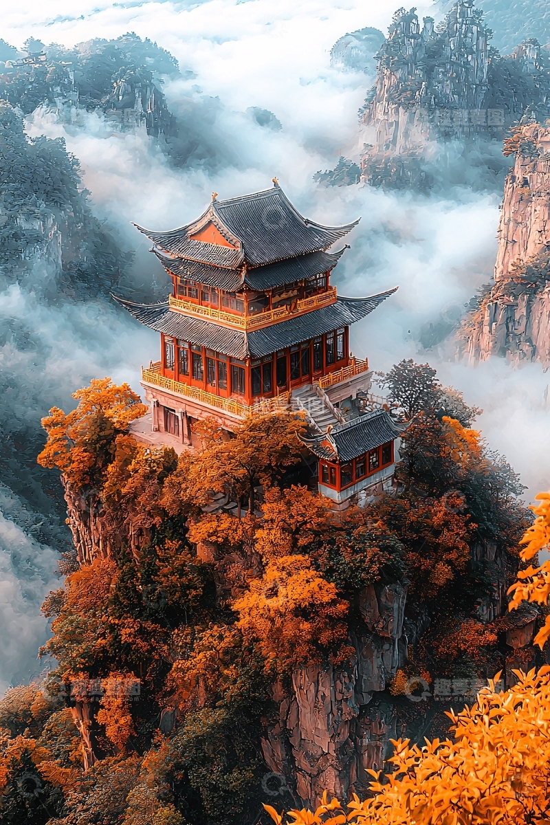 高清大图下载【趣麦麦图】云雾缭绕的仙境古建