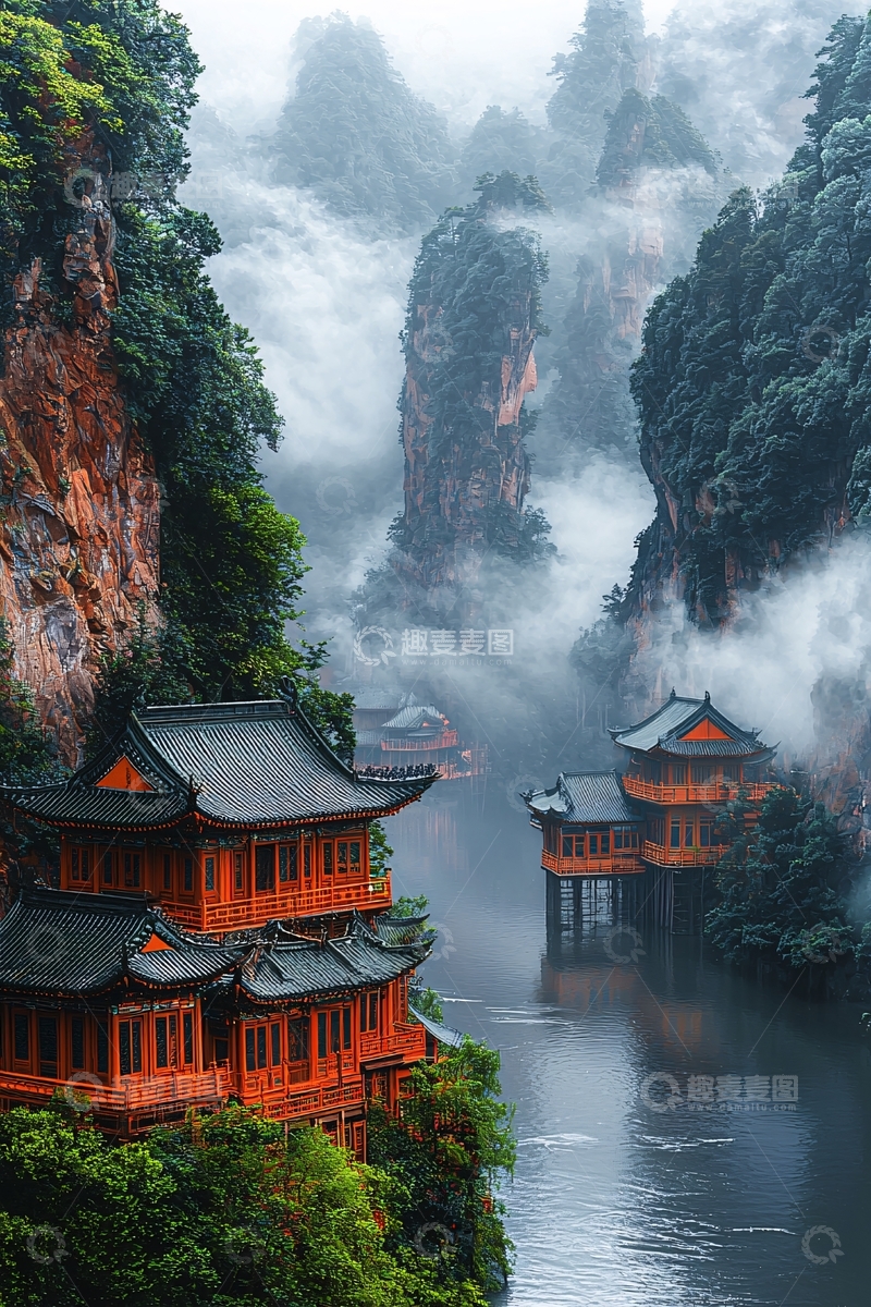 高清大图下载【趣麦麦图】仙境山水古建筑