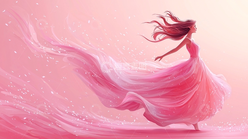 高清大图下载【趣麦麦图】粉色长裙飘逸女子