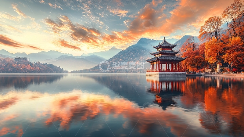 高清大图下载【趣麦麦图】秋日湖光山色