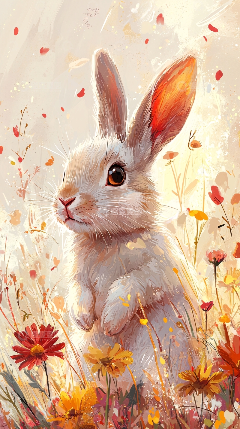 高清大图下载【趣麦麦图】可爱小兔花丛中