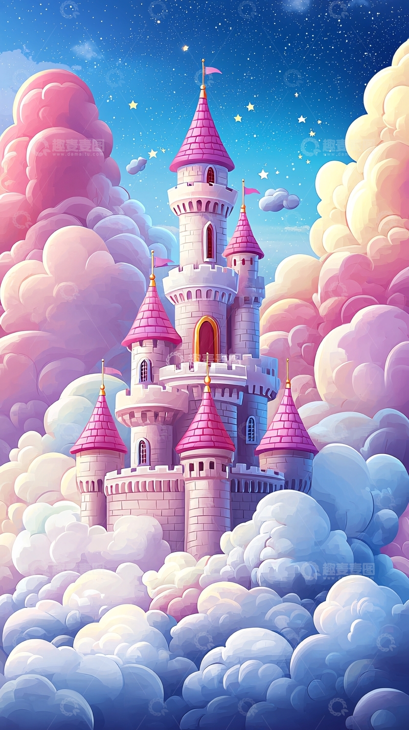高清大图下载【趣麦麦图】-梦幻粉色城堡云朵