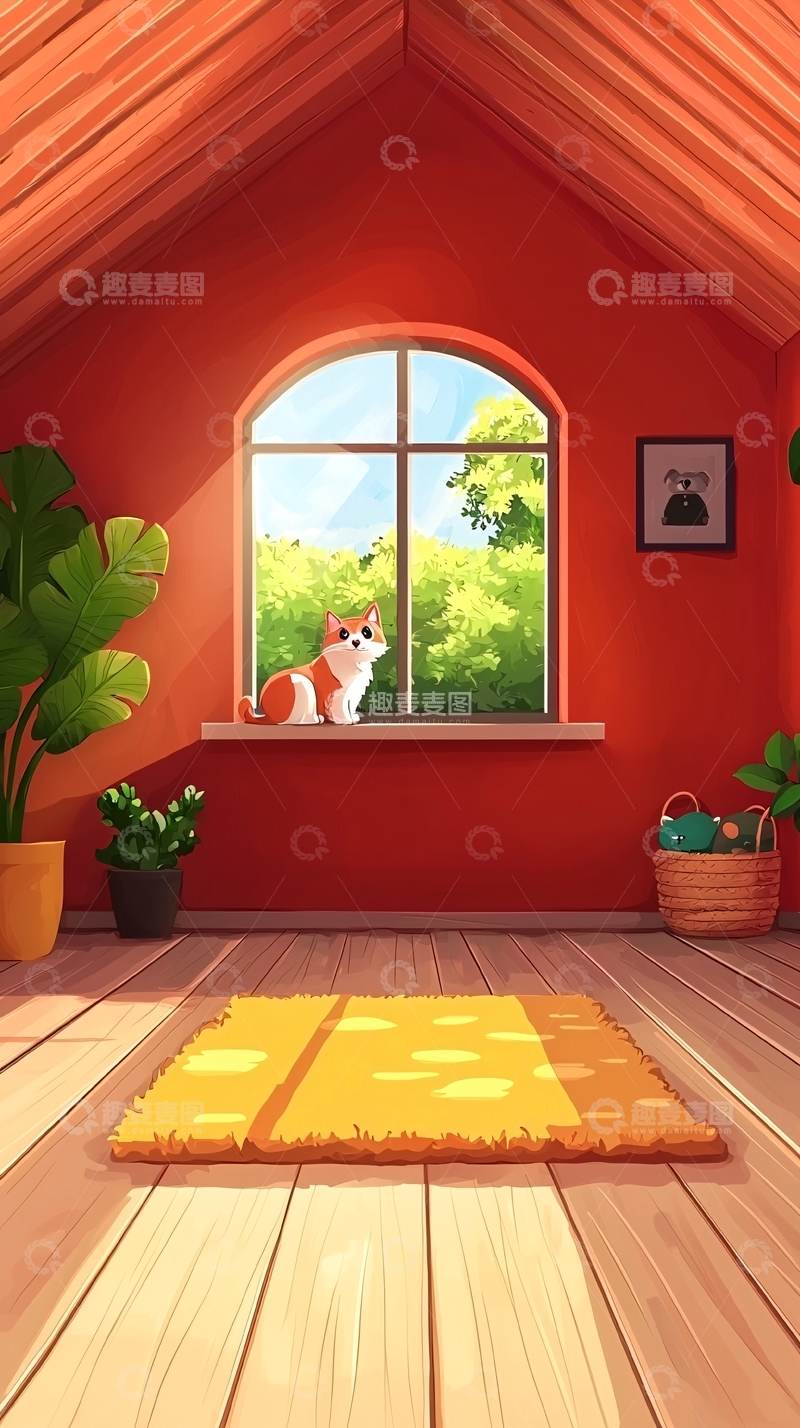 高清大图下载【趣麦麦图】温馨小屋猫咪窗景