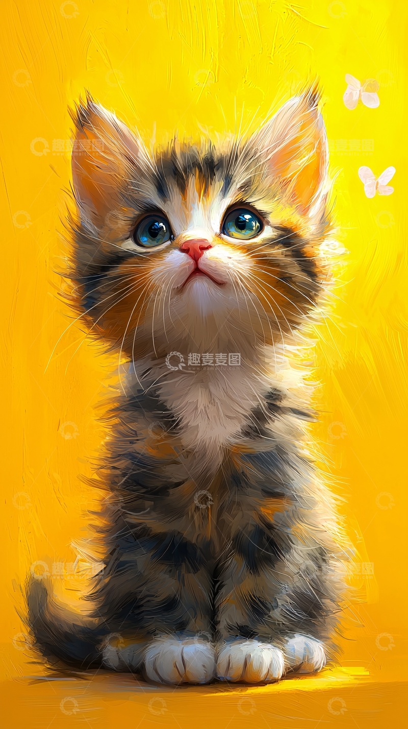高清大图下载【趣麦麦图】可爱小猫看蝴蝶